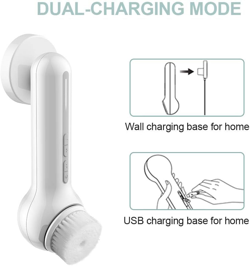 Face Scrubber Exfoliator,  Upgraded Rechargeable Electric Facial Cleansing Brushes with 3 Brush Heads,360° Spin Rotation for Exfoliating, Massaging and Deep Cleansing, Waterproof