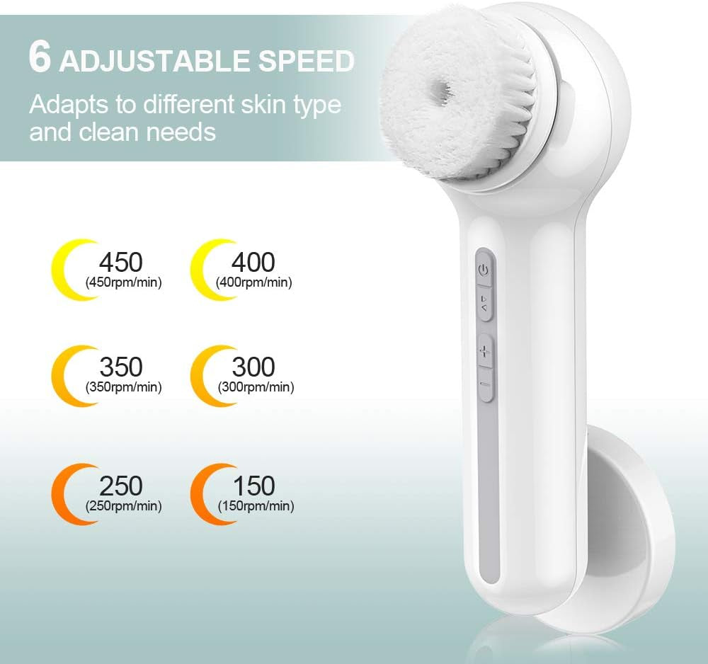 Face Scrubber Exfoliator,  Upgraded Rechargeable Electric Facial Cleansing Brushes with 3 Brush Heads,360° Spin Rotation for Exfoliating, Massaging and Deep Cleansing, Waterproof