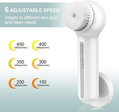 Face Scrubber Exfoliator,  Upgraded Rechargeable Electric Facial Cleansing Brushes with 3 Brush Heads,360° Spin Rotation for Exfoliating, Massaging and Deep Cleansing, Waterproof