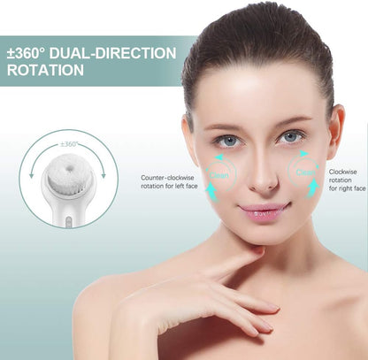 Face Scrubber Exfoliator,  Upgraded Rechargeable Electric Facial Cleansing Brushes with 3 Brush Heads,360° Spin Rotation for Exfoliating, Massaging and Deep Cleansing, Waterproof